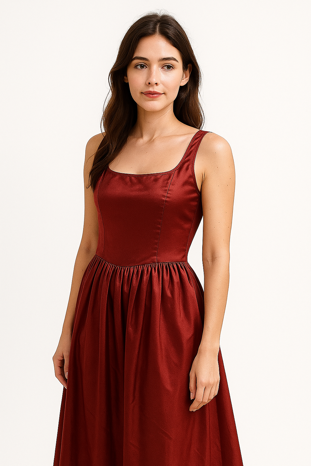 Maroon Silk Maxi Dress