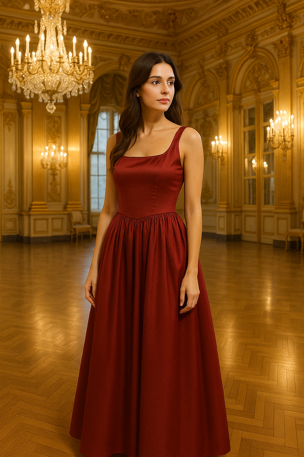 Maroon Silk Maxi Dress