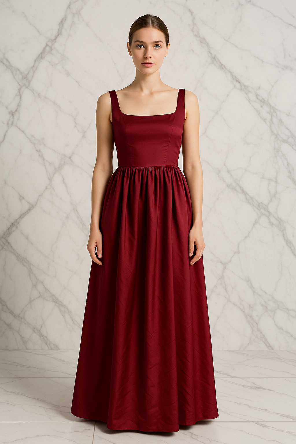 Maroon Silk Maxi Dress